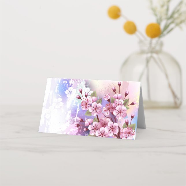 Tarjeta De Asiento Sakura rosa sobre fondo de pintura (Anverso)