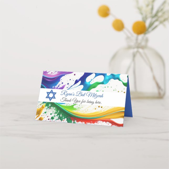 Tarjeta De Asiento Salpicadura de pintura de neón, Estrella de David  (Reverso)