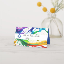 Tarjeta De Asiento Salpicadura de pintura de neón, Estrella de David 