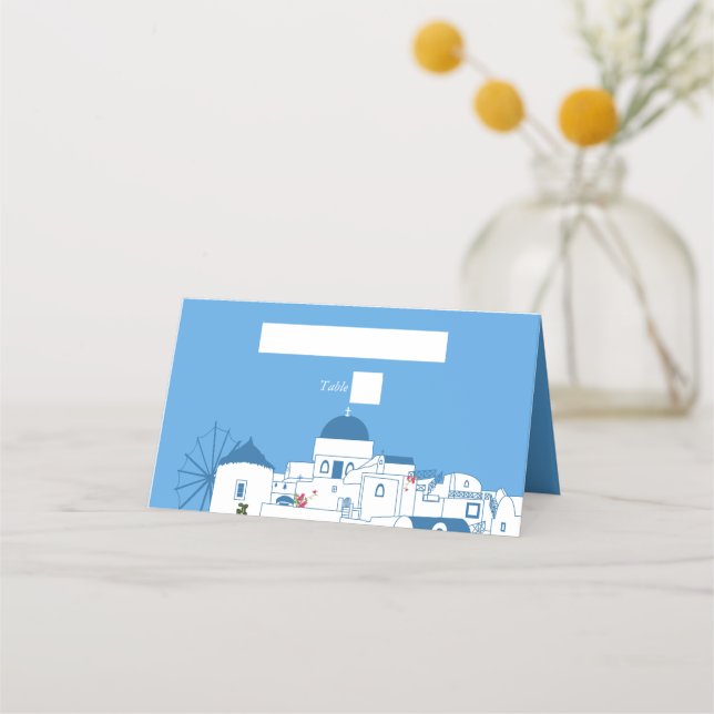 Tarjeta De Asiento Santorini Destination Greek Island Boda (Anverso)