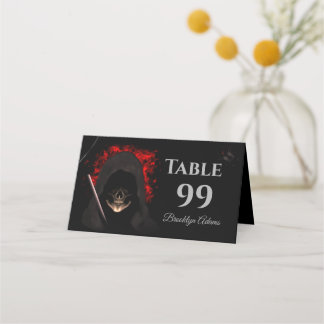 Tarjeta De Asiento Scary Red oscuro moreno gótico cráneo Halloween
