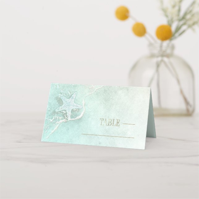 Tarjeta De Asiento Sea Foam Beach Wedding Starfish ID837 (Anverso)