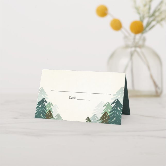 Tarjeta De Asiento Selva Boda Place Card Rústica Pine Evergreen (Anverso)