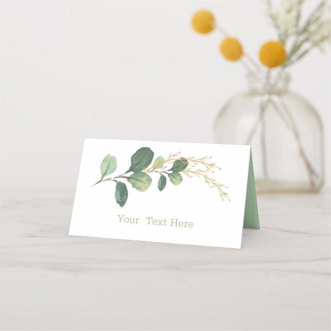 Tarjeta De Asiento Sencilla y elegante acuarela Verde Oro Verdor (Anverso)