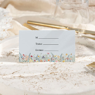 Tarjeta De Asiento Sencillo Boda azul turbio entree plegado