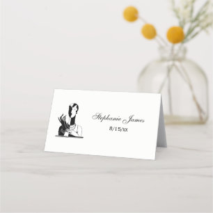 Tarjeta De Asiento Señora del Art Deco Vintage con Perlas Blk Blanco
