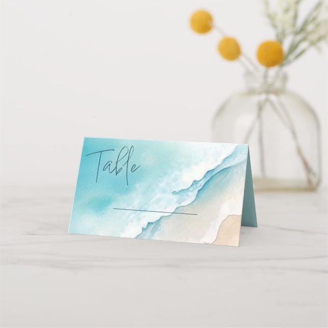 Tarjeta De Asiento Serene Blue Ocean Beach Table Number Cards (Anverso)