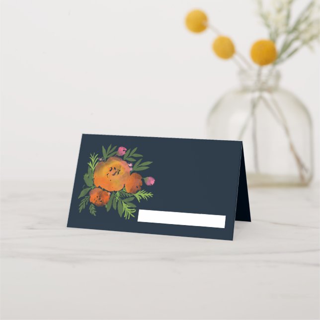 Tarjeta De Asiento Serie de Bodas florales de la Marina Naranja quema (Anverso)
