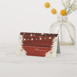 Tarjeta De Asiento Shimmer Rustic Wood String ilumina árboles Boda