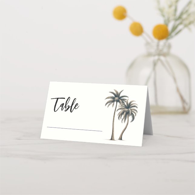 Tarjeta De Asiento Sillas de Mesa para Boda Rústica de Palma Tropical (Anverso)