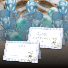 Tarjeta De Asiento Silly Little Goose Blue Gingham Baby Shower