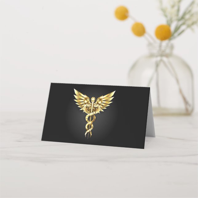 Tarjeta De Asiento Símbolo poligonal de oro Caduceus (Anverso)