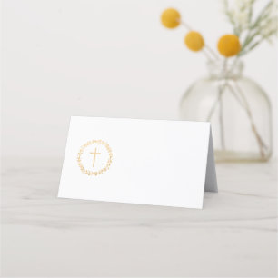 Tarjeta De Asiento Simple Faux Gold Wreath con Cross