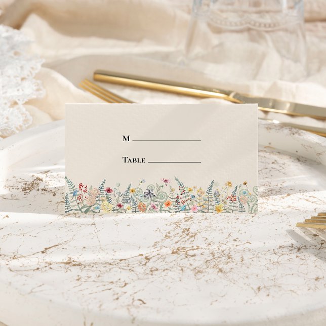 Tarjeta De Asiento Simple flor silvestre Fern Beige Boda plegado (Subido por el creador)