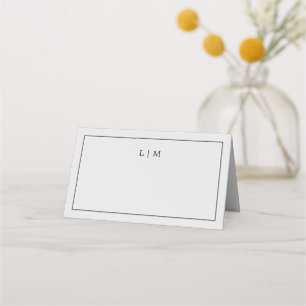 Tarjeta De Asiento Simple Monograma Gris Claro Boda Elegante