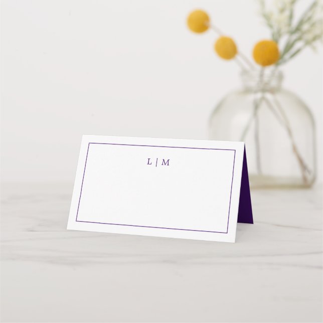 Tarjeta De Asiento Simple Monograma Purple Elegante Boda (Anverso)