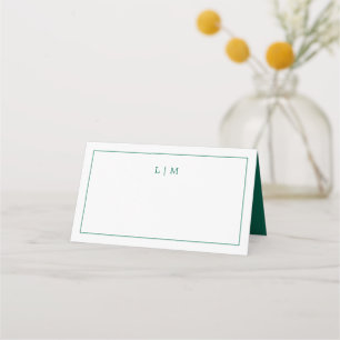 Tarjeta De Asiento Simple Monograma Verde Esmeralda Boda Elegante