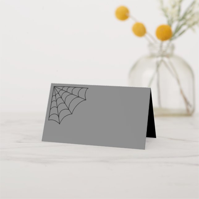 Tarjeta De Asiento Spiderwebs Boda gótico negro y gris (Anverso)