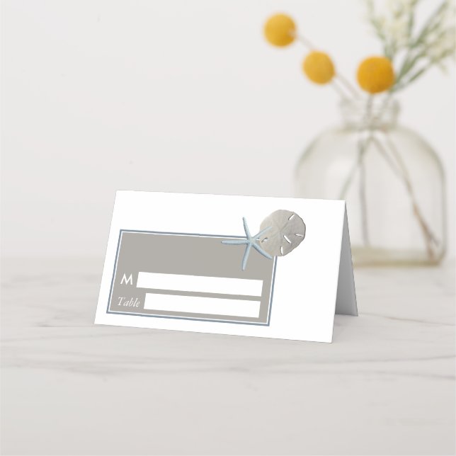 Tarjeta De Asiento Starfish and Sand Dollar - Boda en la playa (Anverso)