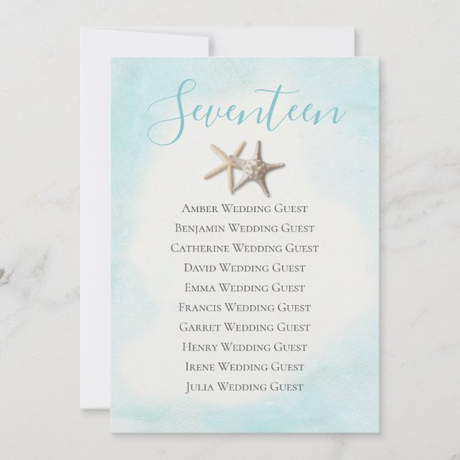 Tarjeta de asiento Starfish Table 17 (Anverso)