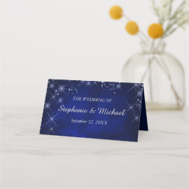 Tarjeta De Asiento Starry Night Silver Blue Boda