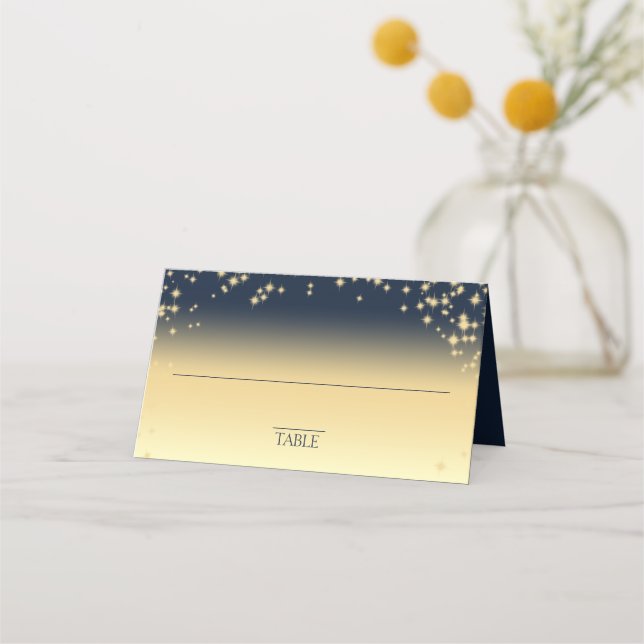 Tarjeta de asiento Starry Sky Navy Blue and Gold (Anverso)