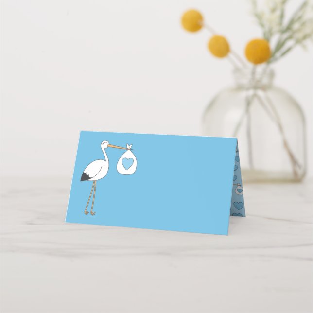 Tarjeta De Asiento Stork Baby Shower Blue Boy (Anverso)
