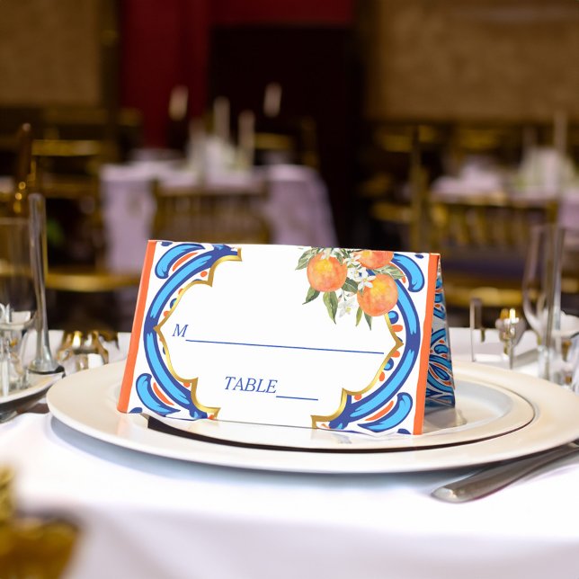 Tarjeta De Asiento Su Main Squeeze naranja azul ducha de novia  (Her Main Squeeze orange blue bridal shower Place Card personalized bridal shower decor)