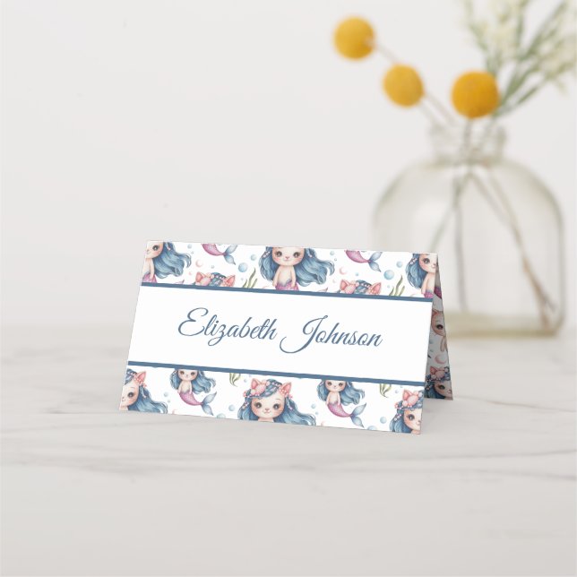 Tarjeta De Asiento Suave Pastel Mermaid Kitten Chica Cumpleaños (Anverso)