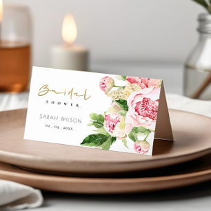 Tarjeta De Asiento Suave Verde Rosado Peonía Floral Torta Nupcial
