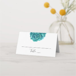 Tarjeta De Asiento Suculenta acuarela. Boda turquesa. Botánico