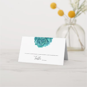 Tarjeta De Asiento Suculenta acuarela. Boda turquesa. Botánico