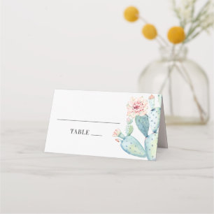 Tarjeta De Asiento Suculentas de boda acuarela. Cactus floral rosa