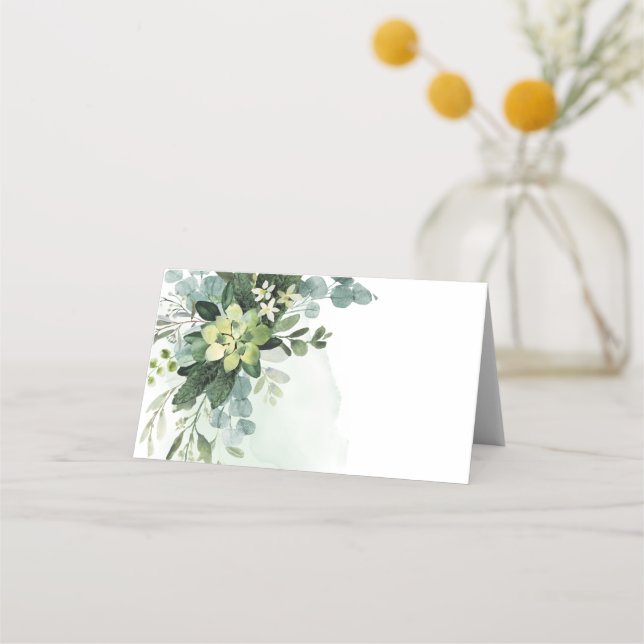 Tarjeta De Asiento Suculento verde suave Boda Floral Papel Botánico (Anverso)