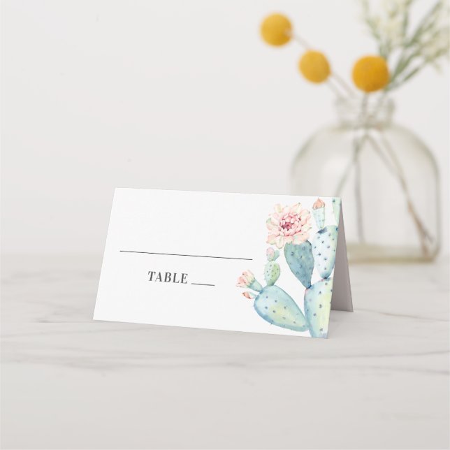 Tarjeta De Asiento Suculentos bodas acuarelas. Cactus florales rosado (Anverso)