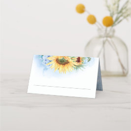 Tarjeta De Asiento Sunflower amarillo y Boda de hidrangea azul turbio