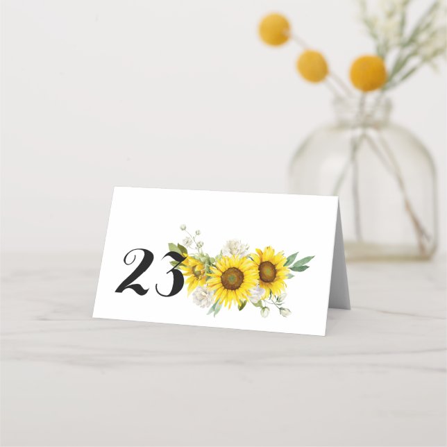 Tarjeta De Asiento Sunflower watercolor white roses wedding  (Anverso)