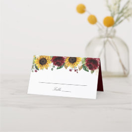 Tarjeta De Asiento Sunflowers Burgundy Red Flowers Boda Place Card