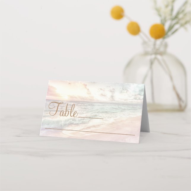 Tarjeta De Asiento Sunset Beach Wedding Place Card (Anverso)