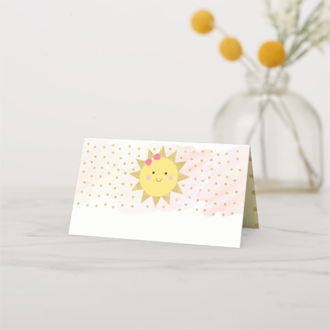 Tarjeta De Asiento Sunshine Pink & Gold Comida de primer cumpleaños (Anverso)