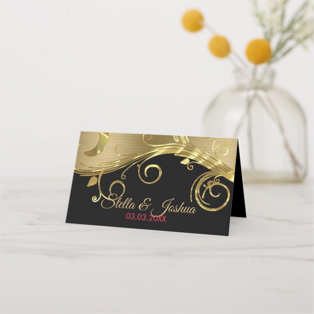 Tarjeta De Asiento Swirls Metallic Gold (Reverso)