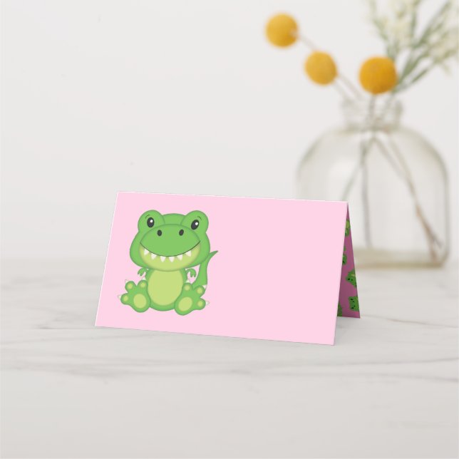 Tarjeta De Asiento T-Rex Dinosaur Baby Shower Pink (Anverso)