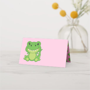 Tarjeta De Asiento T-Rex Dinosaur Baby Shower Pink