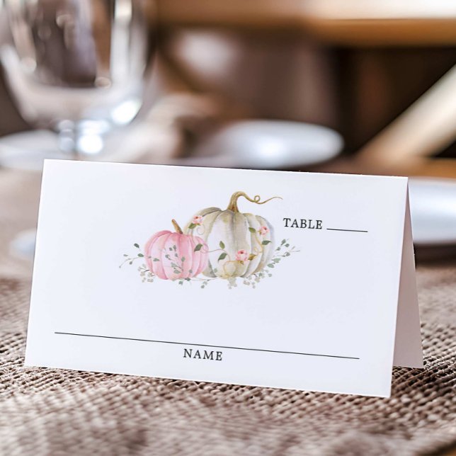 Tarjeta De Asiento Tabla Baby Shower de Chica de calabaza de otoño (Pink Pumpkin Baby Shower Escort Card)