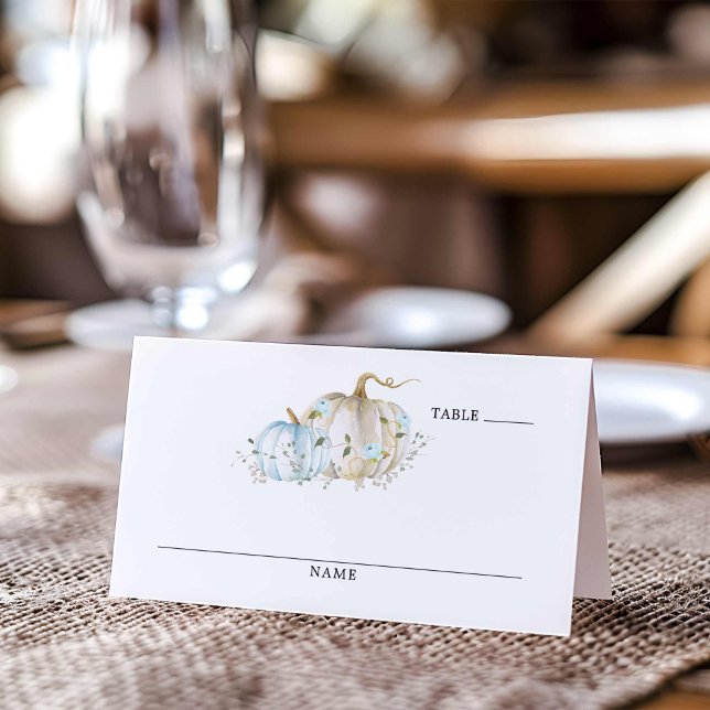 Tarjeta De Asiento Tabla Baby Shower del Chico de Calabaza Caída (Boy Fall Baby Shower Table escort card)