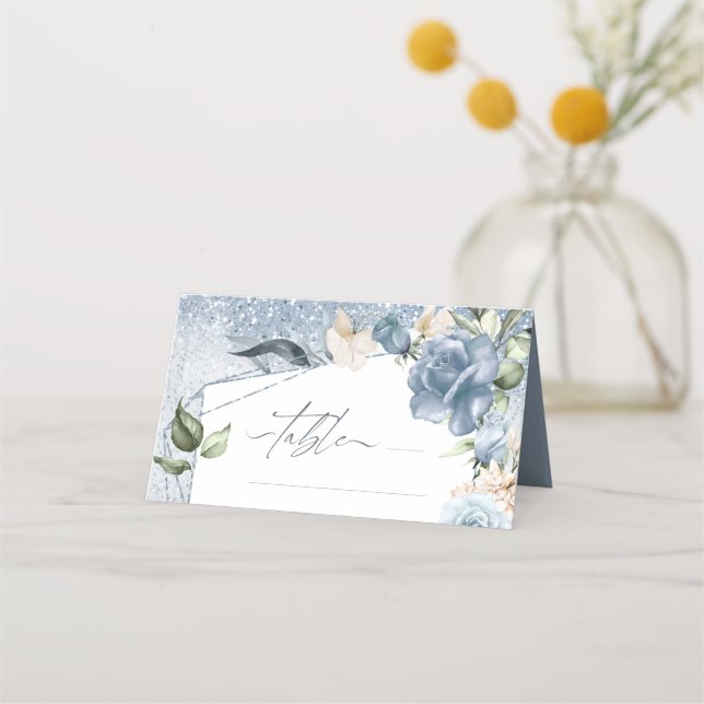 Tarjeta De Asiento Tabla Boda de espárragos florales Dusty Blue ID889 (Anverso)