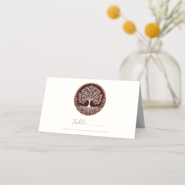 Tarjeta De Asiento Tabla de Bodas celtas rojas y oscuras del árbol de (Anverso)