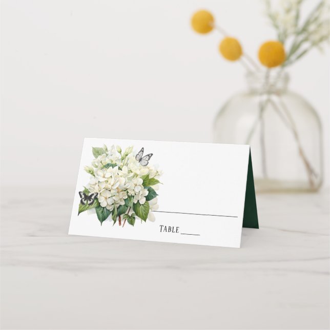 Tarjeta De Asiento Tabla de Bodas de hidrangea blanca y mariposa de m (Anverso)