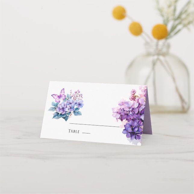 Tarjeta De Asiento Tabla de Bodas de mariposa floral Violet Hydrangea (Anverso)
