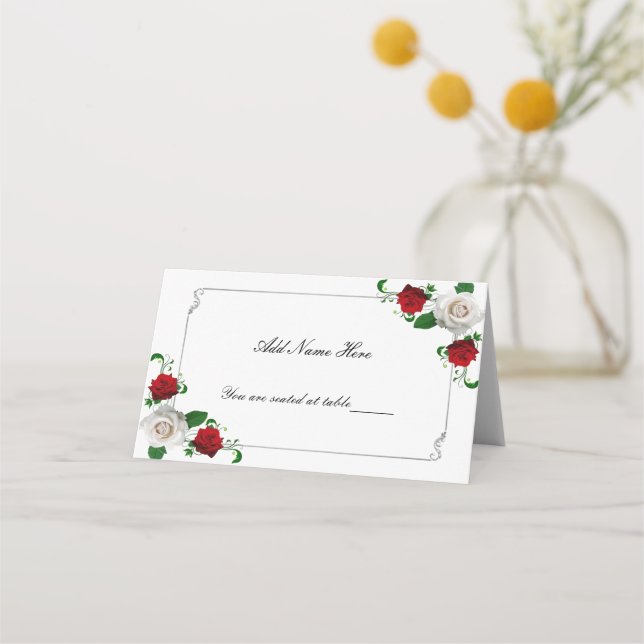 Tarjeta De Asiento Tabla de Bodas de Navidades de rosas rojas y blanc (Anverso)